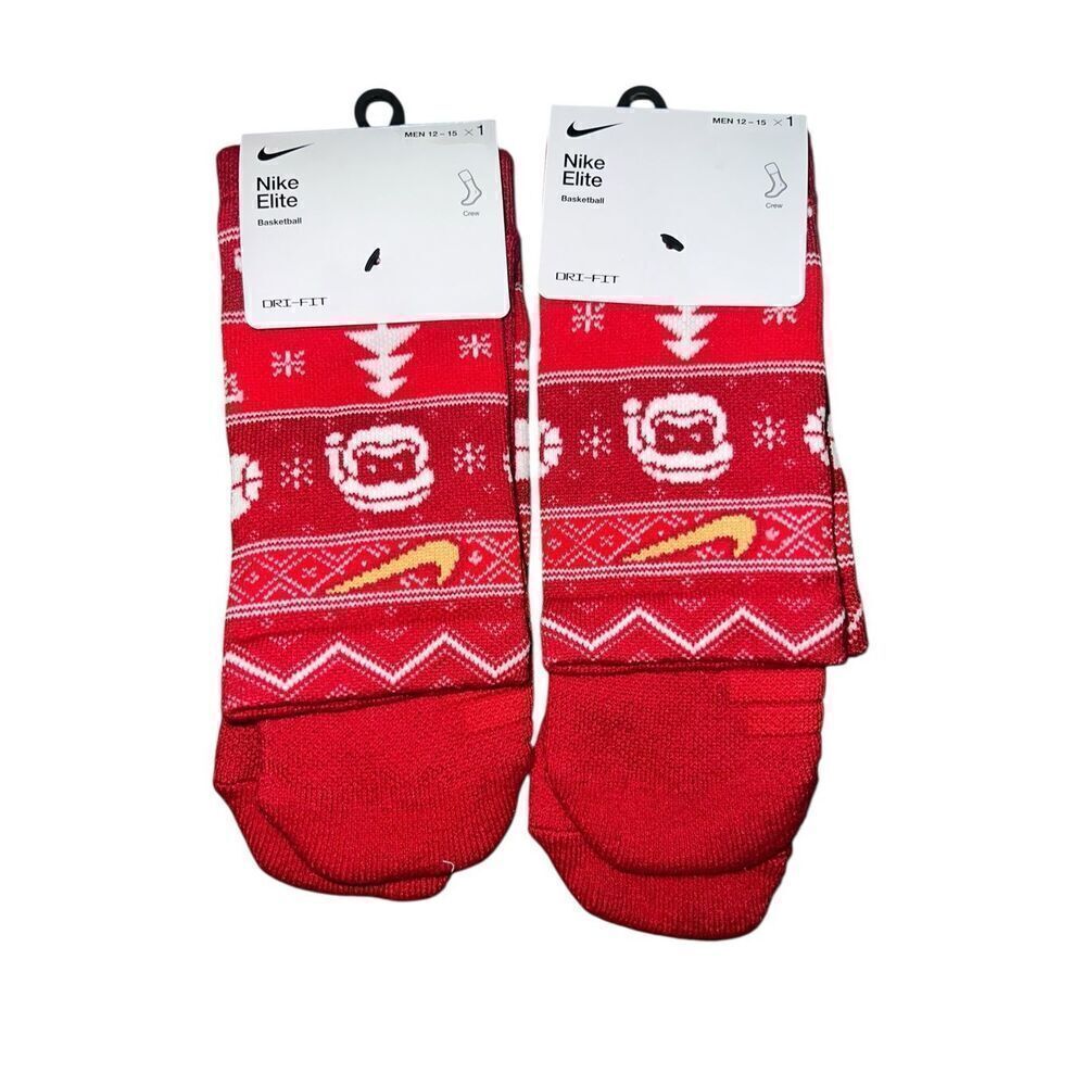 2 Nike ELITE Crew Basketball Socks CHRISTMAS red santa holidays men’s Xl 12-15